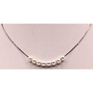 Pearl Necklace Silver Tone 24" Chain 8 Rounded White Pearls Elegant Jewelry